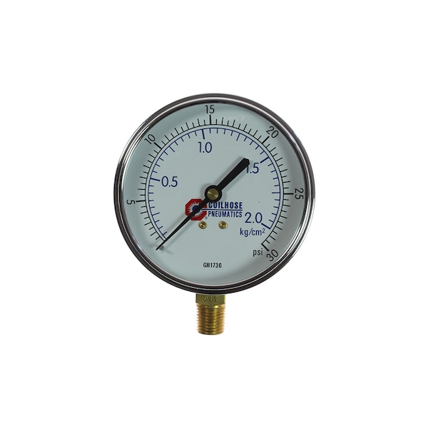 Coilhose Pneumatics 3 1/2" Chrome Dial Gauge 1/4" Bottom Mount 0-30 PSI GB1730 - main